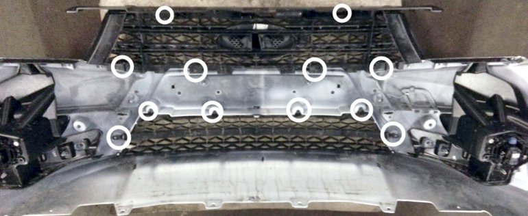 схема креплений решеток радиатора в бампере лада веста