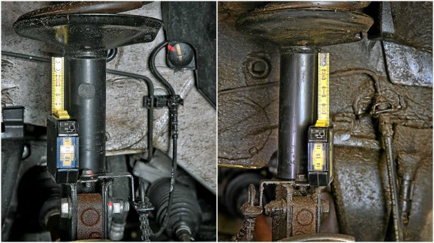 Чашка под пружину на передних стойках у Ларгуса с приставкой Кросс (справа) приварена на 30 мм выше, чем у Ларгуса универсал (слева).