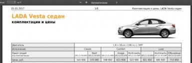 цены на лада веста 01.01.2017