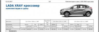 цены на lada xray 01.01.2017