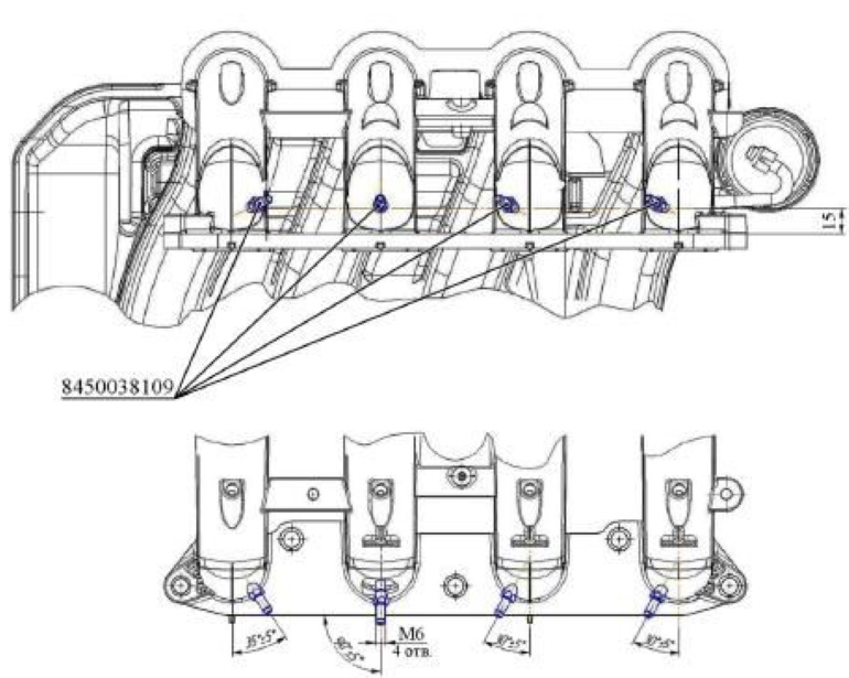 Рисунок 1: Установка штуцеров 8450038109 на модуль впуска 21127-1008600-00 (рсф.8450056661)