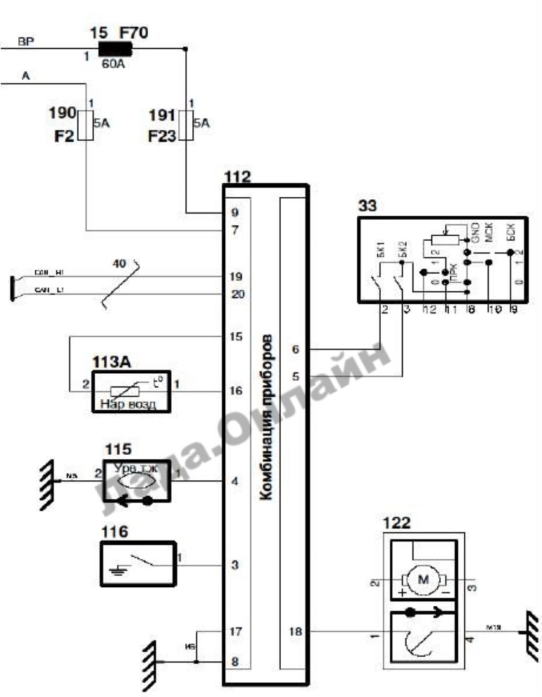 Принципиальная схема подключения комбинации приборов автомобилей LADA VESTA