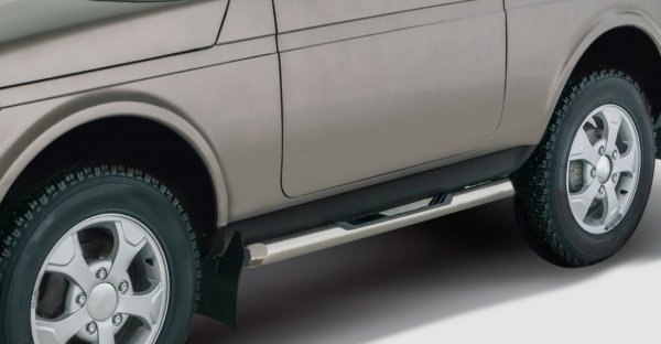 Защита порогов с накладками (Ø 63 мм) для Lada 4x4