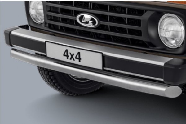 Защита переднего бампера одинарная Ø 63 мм (нерж.) для Lada 4x4