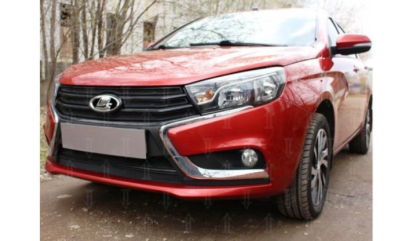 Защита радиатора Стрелка черная для Lada Vesta (верх 4 части)