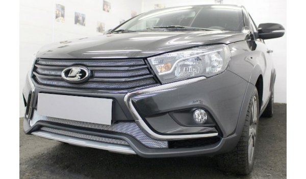 Защита радиатора хром Стрелка для Lada Vesta Cross, SW Cross (низ 2 части)