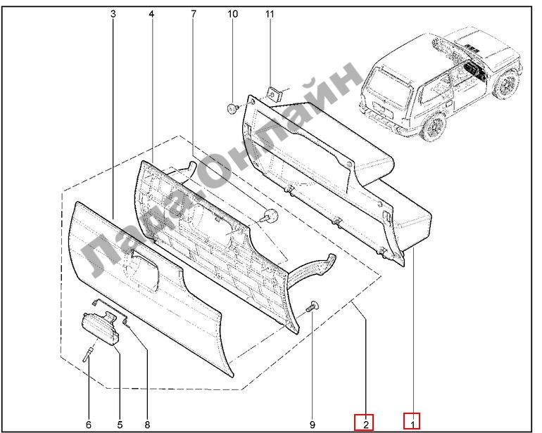 Бардачок нового образца для Lada Niva Legend, 4x4, Urban