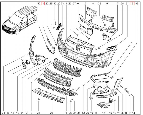 Молдинг переднего бампера верхний для Lada Largus FL