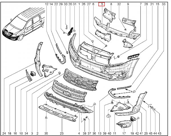 Усилитель переднего бампера для Lada Largus FL
