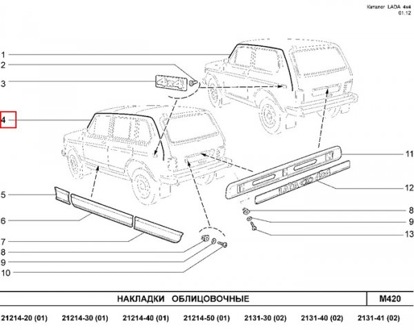 Накладка сточного желобка для Lada Niva 4x4 5 дверей