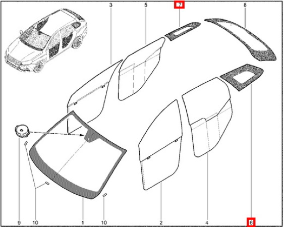 Стекло боковое тонированное заднее с уплотнителем для Lada Vesta SW, SW Cross