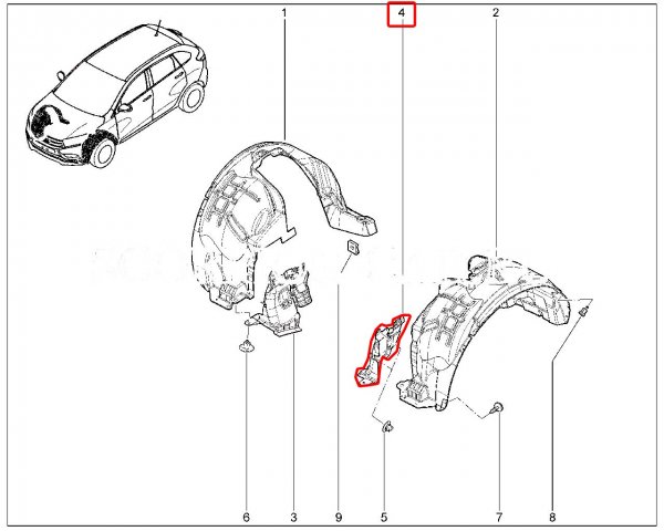 Усилитель щитка переднего левого крыла для Lada XRAY