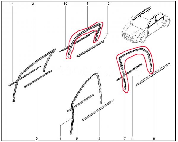 Уплотнитель стекла задней двери верхний для Lada Vesta универсал
