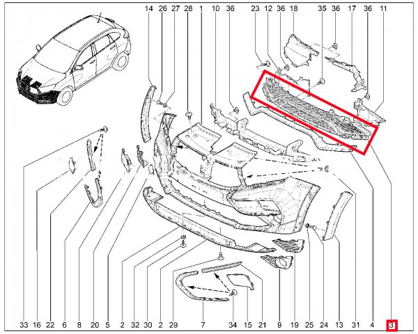 Решетка нижняя переднего бампера средняя Lada XRAY Cross