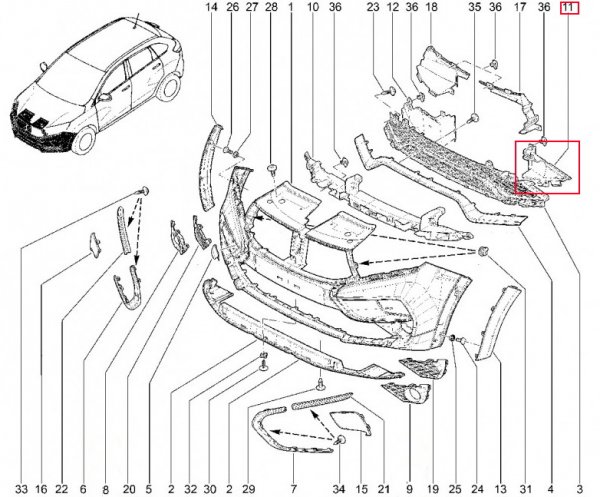 Решетка нижняя переднего бампера левая для Lada XRAY Cross