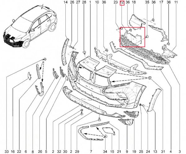 Решетка нижняя переднего бампера средняя для Lada XRAY Cross