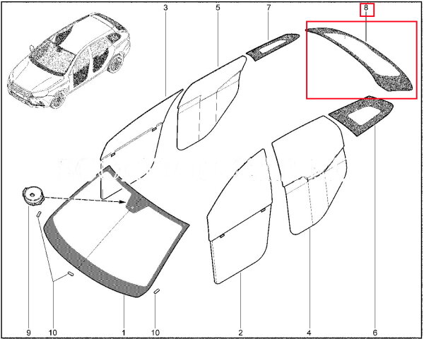 Стекло окна двери задка с подогревом (глубокая тонировка) для Lada Vesta SW, SW Cross