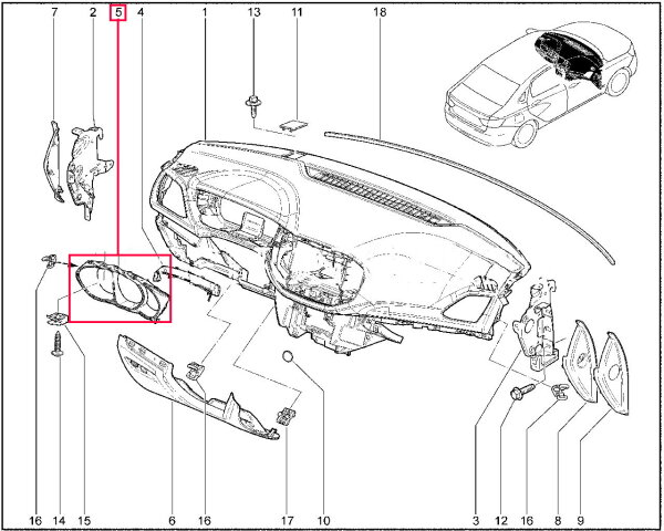 Щиток комбинации приборов (стандарт, норма) для Lada Vesta