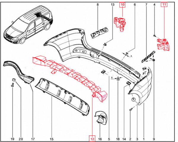 Усилитель заднего бампера для Lada Largus