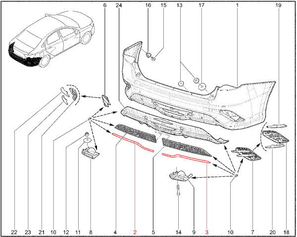 Накладка заднего бампера для Lada Vesta Sport, SportLine