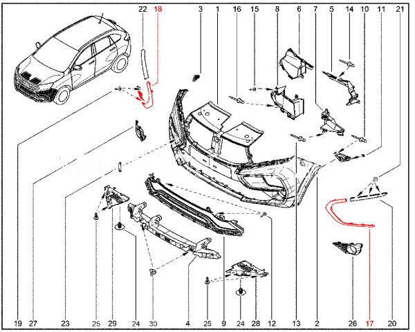 Накладка переднего бампера нижняя старого образца для Lada XRAY