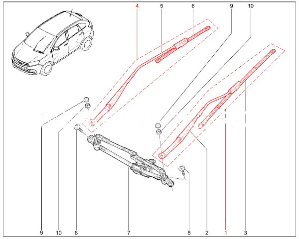Рычаг со щеткой стеклоочистителя (дворники) для Lada XRAY