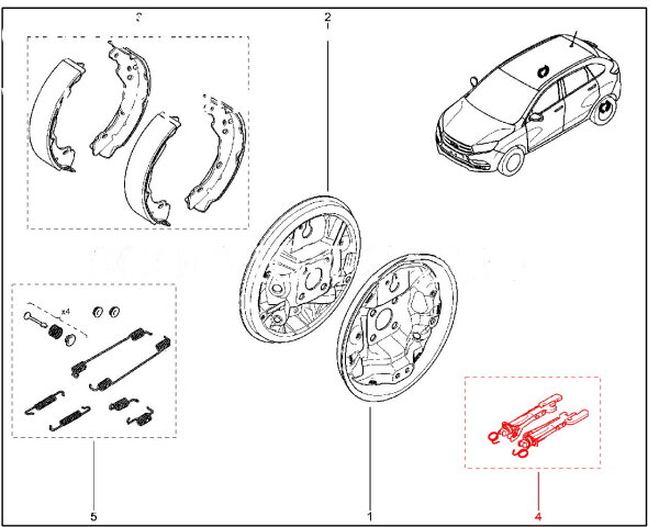 Комплект регулировочный пластин барабанных тормозов Lada XRAY