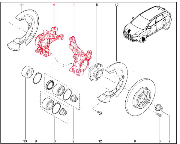 Кулак поворотный нового образца для Lada Vesta, XRAY
