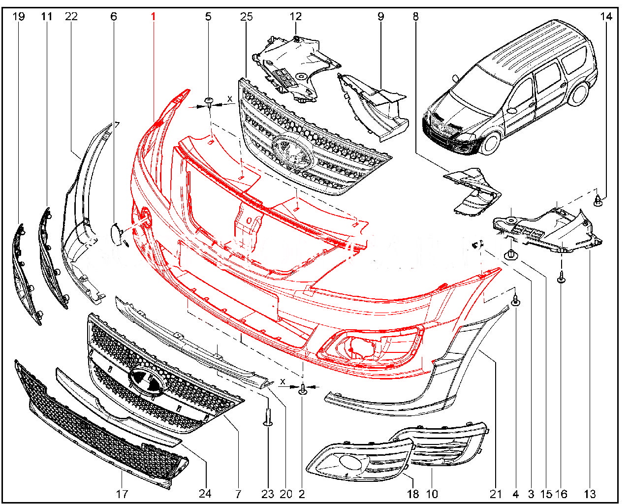 Бампер передний тисненый для Lada Largus Cross