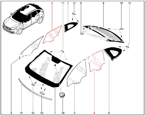 Стекло задней двери для Lada XRAY