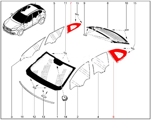 Стекло заднее стойки кузова для Lada XRAY