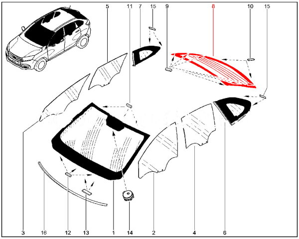 Стекло окна задка электрообогреваемое с упорами в сборе для Lada XRAY