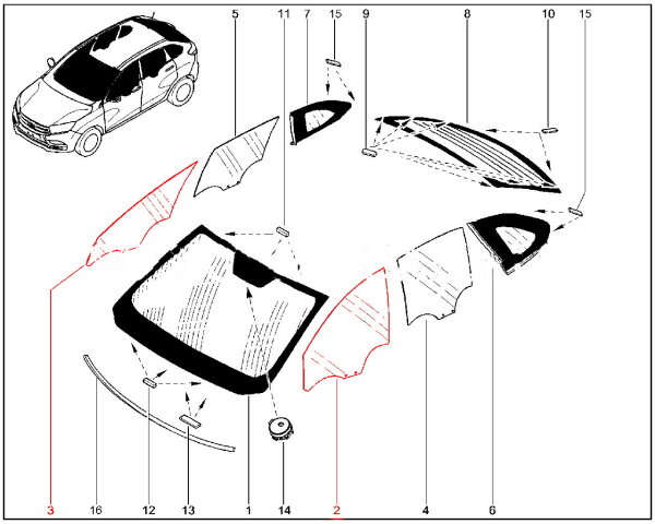 Стекло опускное передней двери для Lada XRAY