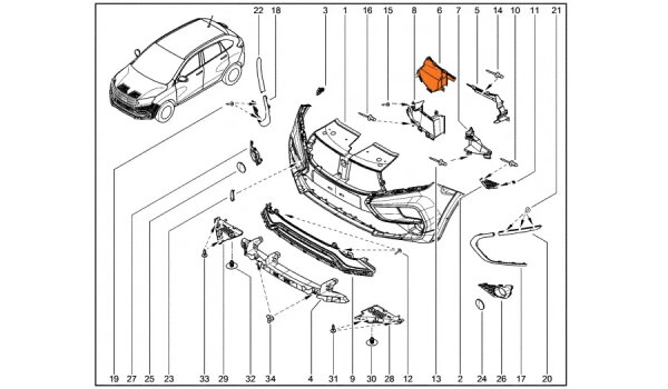 Решетка-щиток бампера переднего верхняя для Lada XRAY