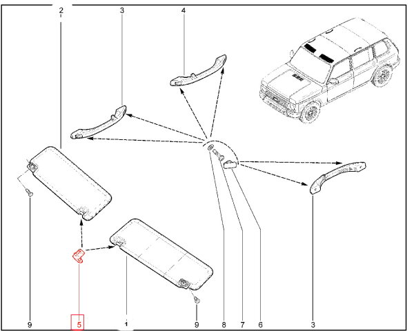 Держатель противосолнечного козырька черный для Lada Niva Legend, 4x4, Urban