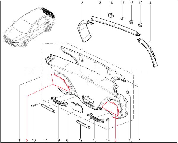 Заглушка обивки двери задка для Lada Vesta SW, SW Cross