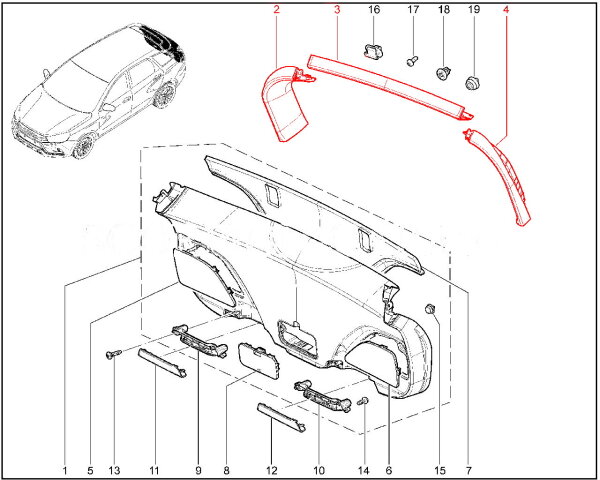 Обивка двери задка (багажника) верхняя для Lada Vesta SW, SW Cross