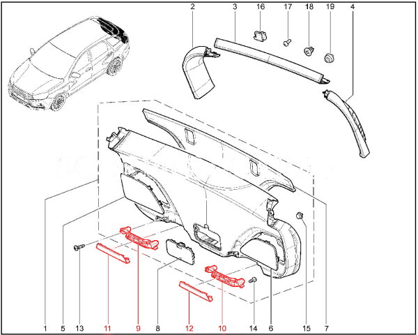 Ручка и накладка обивки двери задка для Lada Vesta SW, SW Cross