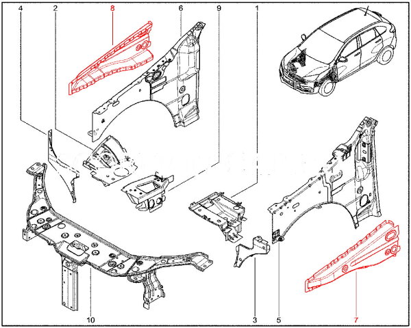 Усилитель брызговика передний для Lada XRAY