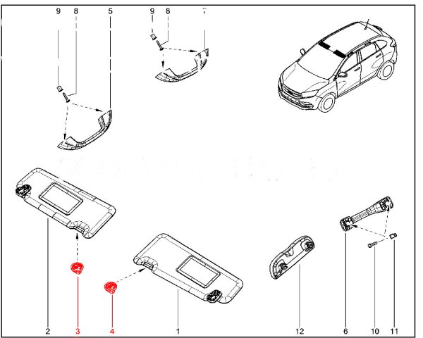 Держатель солнцезащитного козырька черный для LADA XRAY