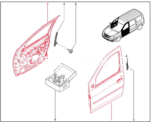 Дверь передняя с молдингом для Lada Largus FL