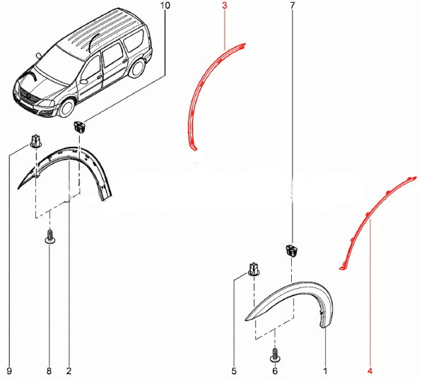 Защита фланца заднего крыла для Lada Largus
