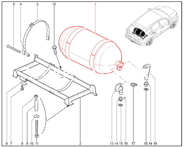 Баллон газовый с вентилем и прокладками в сборе для Lada Vesta, Largus