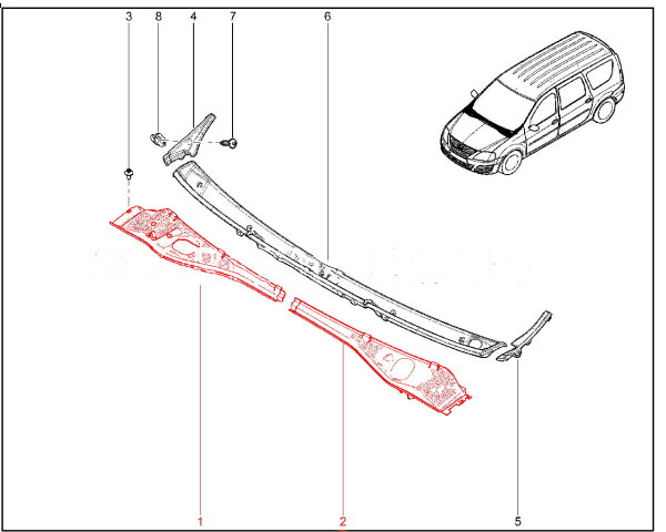 Решетка водоотводящего короба кузова (жабо) для Lada Largus FL