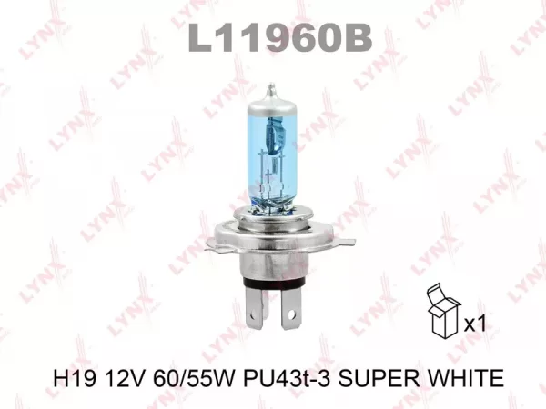 Автолампа галогеновая H19 12V 60-55W PU43t-3 SUPER WHITE LYNXauto