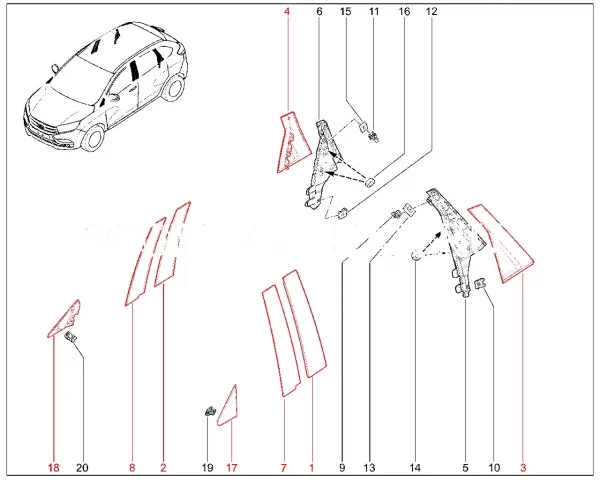 Накладки стоек дверей для Lada XRAY Cross