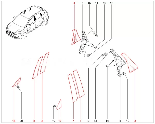 Накладки стоек дверей для Lada XRAY