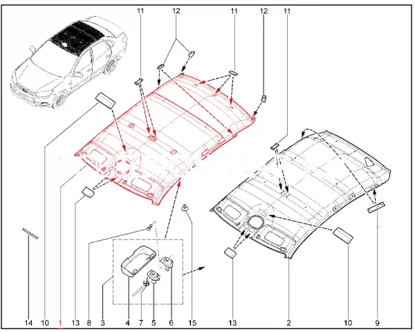 Обивка крыши для Lada Granta седан