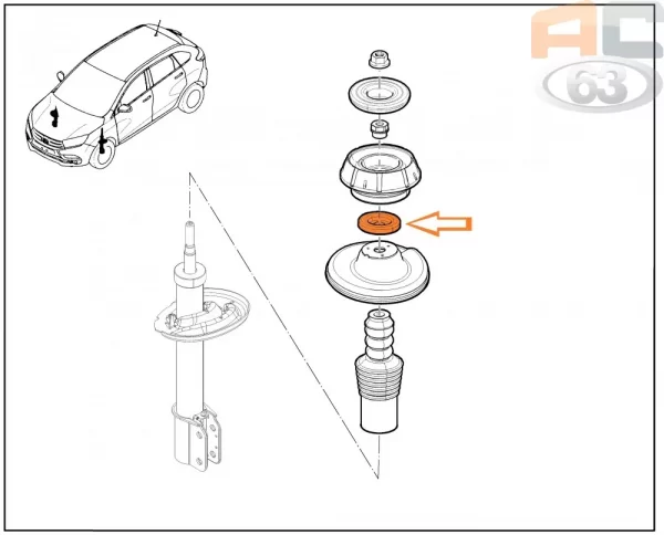 Подшипник верхней опоры стойки передней подвески LECAR для Lada Largus, XRAY