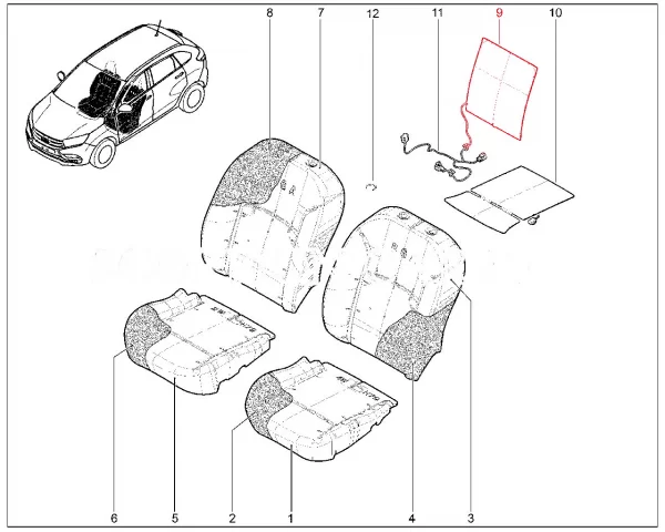 Обогреватель спинки переднего сиденья нового образца для Lada XRAY